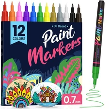 Permanent Oil Based Paint Markers: Fine Point Oil Paint Pen, 12 Colors Fine T...