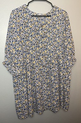 CHIC SOUL Button Up Blouse Tunic, Babydoll Style, Floral, Short Sleeve, Size 3X