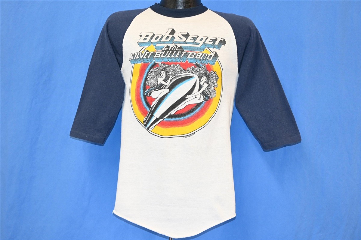 vtg 80s BOB SEGER SILVER BULLET BAND ROCK PINUP GIRLS 3/4 SLV RAGLAN t-shirt S image 2
