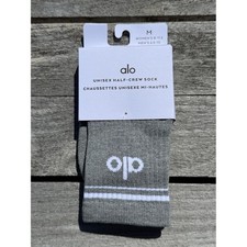 Alo Unisex Half-Crew Throwback Sock NWT grey white size medium