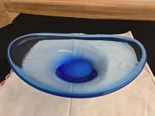 Vtg. mcm Holmegaard Danish modern Lutken blue glass free form bowl.