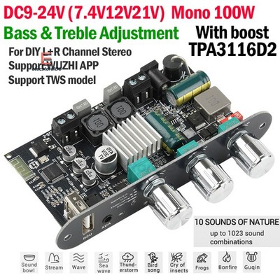 ZK-1001U 100W Bluetooth 5.3 Power Amplifier Board Module TPA3116D2 Bass & Treble