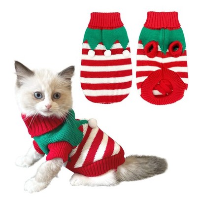 CooShou Dog Christmas Sweater Pet Winter Knitwear Xmas Elf XS, Green,Red