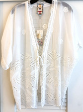 Johnny Was Beautiful 340 White Elijah Flowy Lace Trim Kimono M NWT