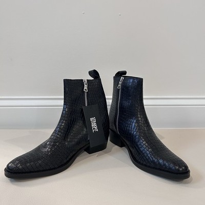 Straight To Hell Black Snakeskin Leather Ankle Boots Pointed Toe Men's 7 Unisex