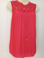 Image of Ted Baker Sherbey Pleated Lace-Yoke Lined Blouse Top Size: 2,UK 10 RRP £119 BNWT