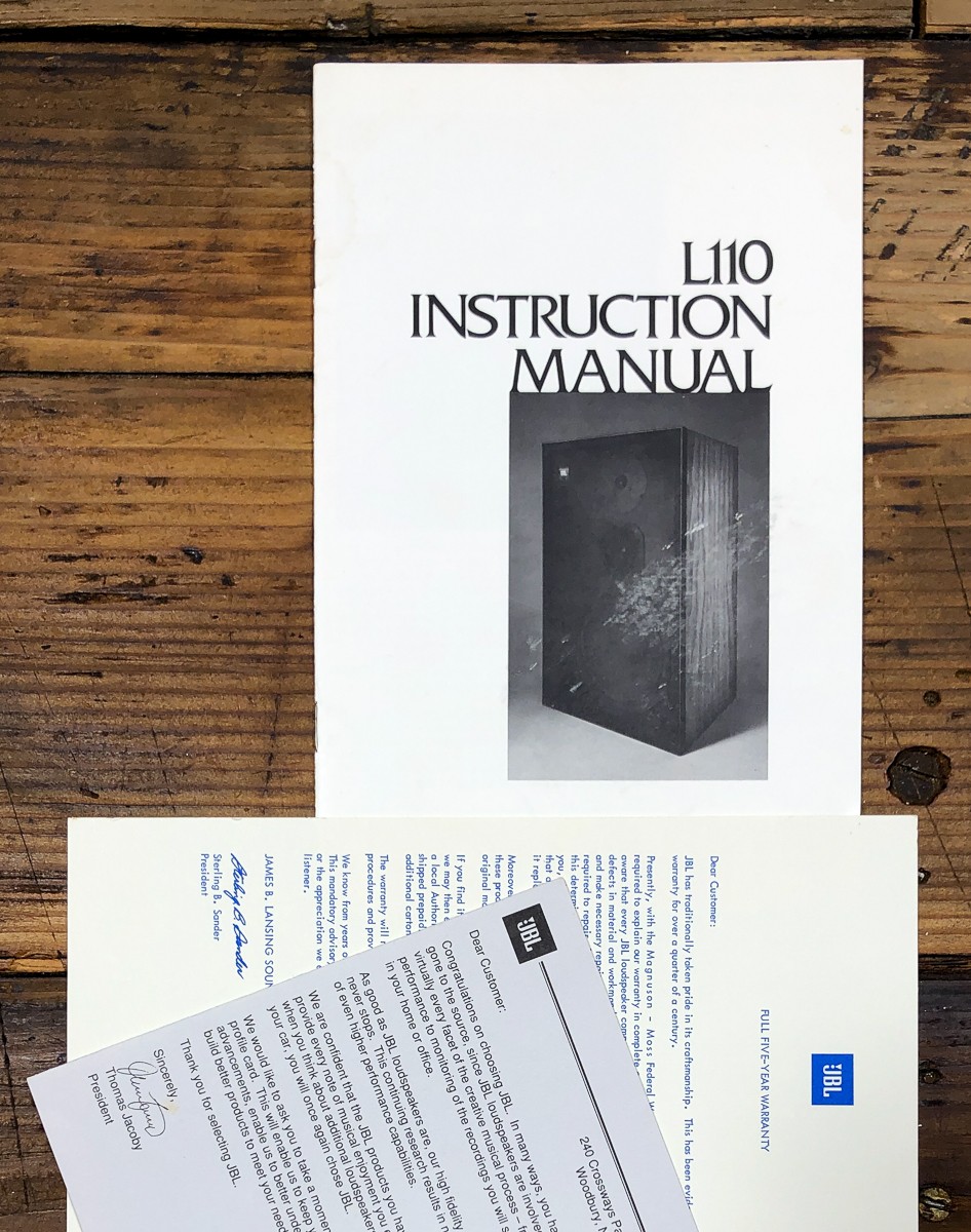 JBL Model 110 Speaker Owners / User Manual *Original*