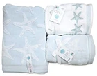 NEW CARO SKY BLUE WHITE STARFISH 100% COTTON PLUSH,SOFT BATH, OR 2 HAND TOWEL