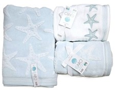 NEW CARO SKY BLUE WHITE STARFISH 100% COTTON PLUSH,SOFT BATH, OR 2 HAND TOWEL