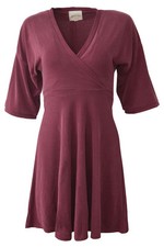 Urban Outfitters Burgundy Skater Dress Half Sleeve High Waist Short Length Mini 