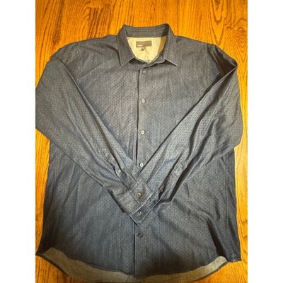 Vince Mens XL Blue Micro Print Long Sleeve Button Down Shirt Chambray Style
