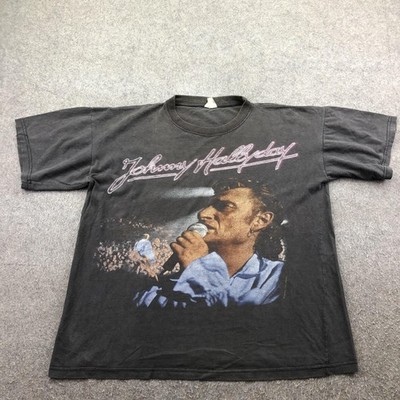 Vintage Johnny Hallyday Shirt Mens Large Black Concert Graphic Rock Tour Tee
