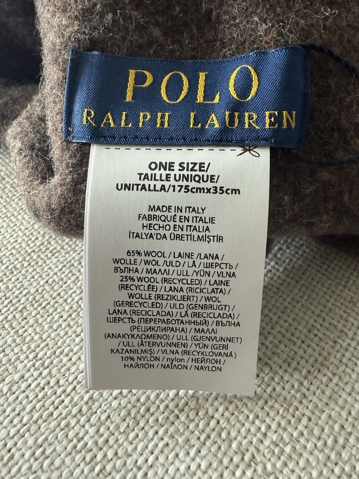 Polo Ralph Lauren Marrón Oscuro Lana Donegal Bufanda Hecha en Italia Para Hombres Talla Única Foto 3 de 4