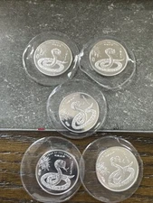 2013 APMEX Year Of The Snake Uncirculated 5x1oz  .999 Fine Solid Silver Rounds