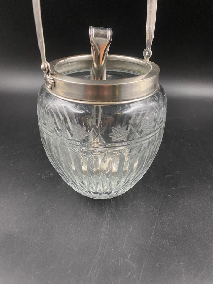 Porta ghiaccio cesto cestello vaso argentato cristallo molato con pinza - Immagine 2 di 4