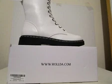 Rollda Collection Womens Combat Side Zip 11" Mid-Calf Ridding Boots White Sz 7.5