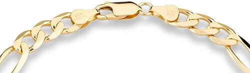 Italian Bracelet 18K Gold Over Sterling Silver 7mm Solid Diamond-Cut Figaro 7.0 - Picture 2 of 3