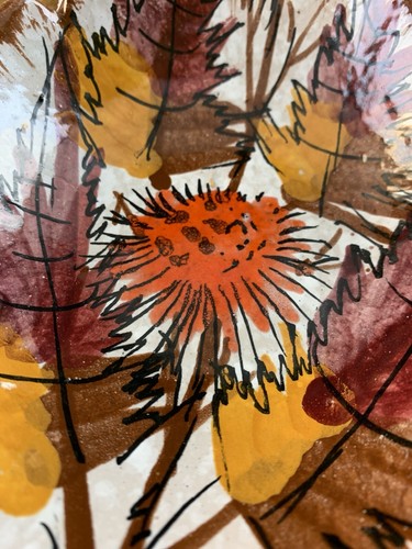 Mid Century Modern italienische handbemalte Majolika Kunstkeramik Blatt & Blumenschale - Bild 9 von 10