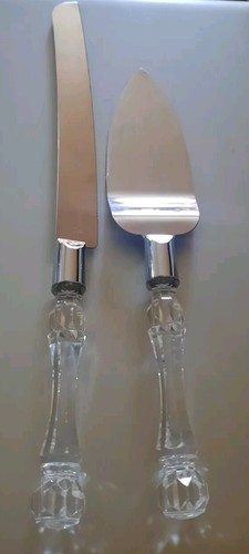 SILVER CLEAR Knife and Server Crystal Handles Cake Serving Set Wedding Supplies