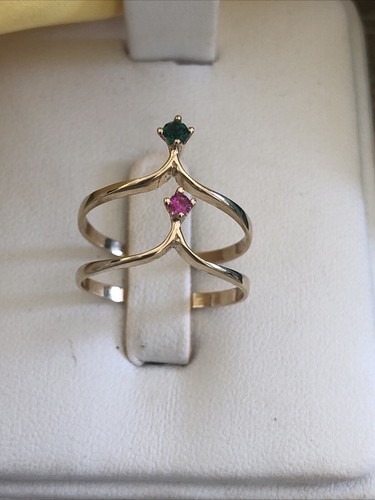 14KT YELLOW GOLD RINGS WITH RUBY EMERALD GENUINE GEMSTONES 2X2 mm SIZE 7.75 - Picture 19 of 21