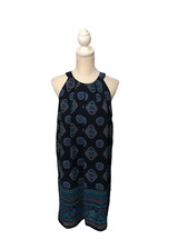 Artisan NY Women Blue Boho Sleeveless Dress Box Pleated Front  Size 10 Lined