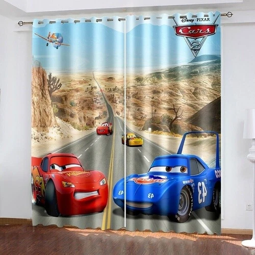 Cars Lightning McQueen Print Thick Thermal Blackout Curtains Eyelet Ring Top UK - Picture 12 of 17