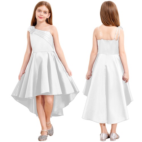 Kids Girls Dresses Graduation Prom Dress Skirt Gown Ceremony One Shoulder Ball - Picture 55 of 68