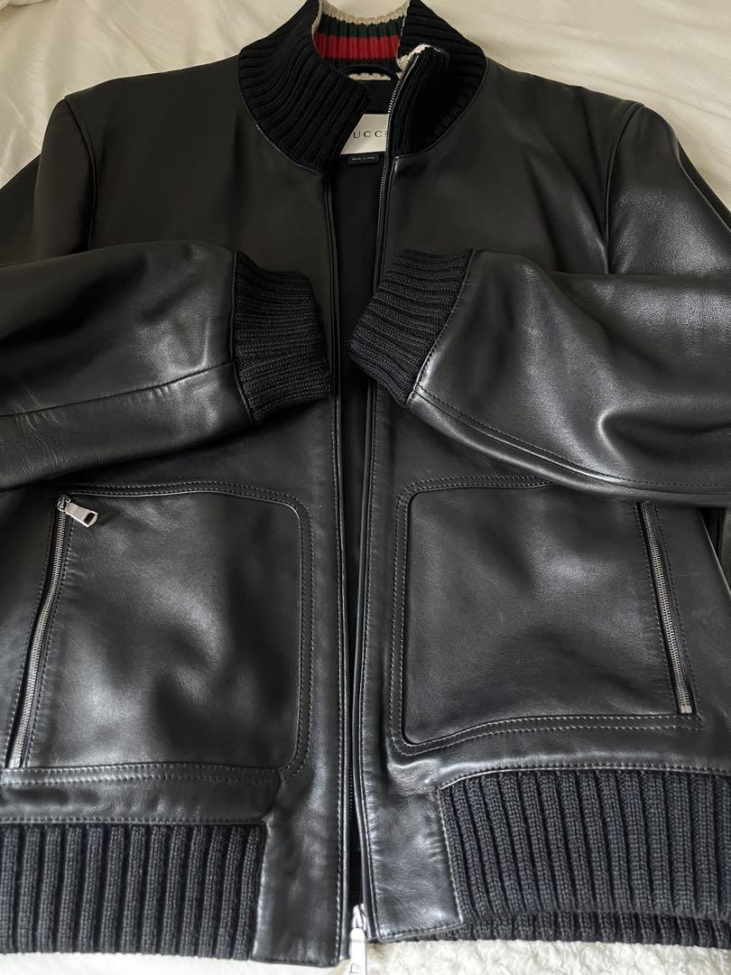 Gucci Leather Jacket Black Sherry Line Size 46 | eBay