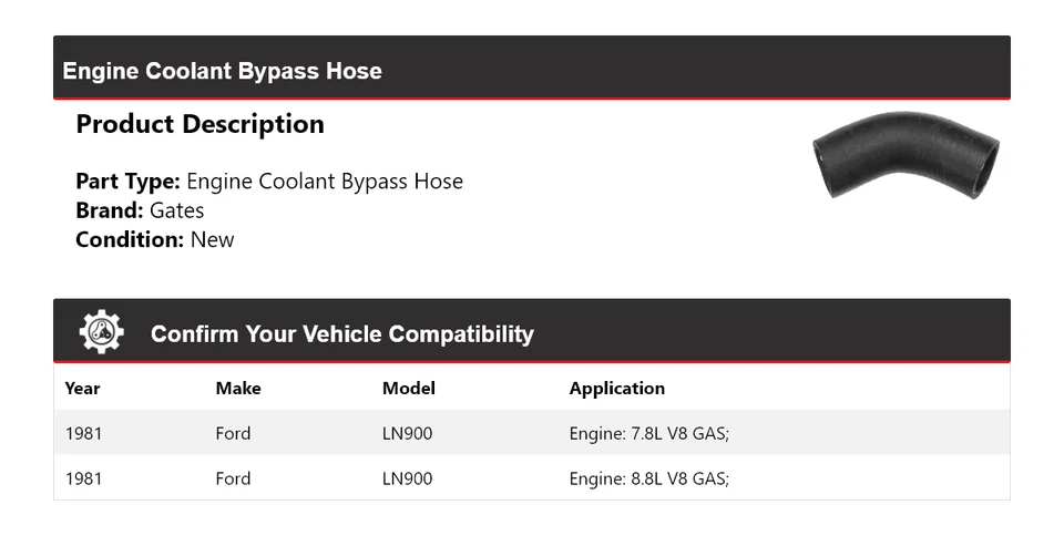For 1981 Ford LN900 Engine Coolant Bypass Hose Gates - Image 2 of 4