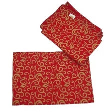 Set 8 Red Gold Damask Placemat Tablewear Marsha Blanke Holiday Canvas Fabric 18"