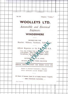 Woolleys Ltd Windermere Werbung - um 1952 Schnitt