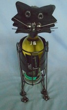 Escultura de metal gato porta botellas de vino dibujos animados estante de vino decoración del hogar ap H12"