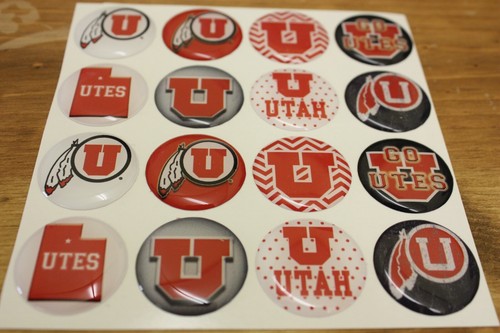 UTAH UTES 16-PIECE SET 1" ROUND STICKERS WITH CLEAR DOME COVER - Picture 3 of 4