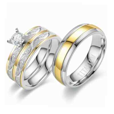 Verlobungsring Partnerringe Gold Edelstahl 18K Vergoldet Damen Herren Ring