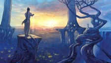 Landscape fantasy art sunlight men trees sky Custom Gaming Mat Desk