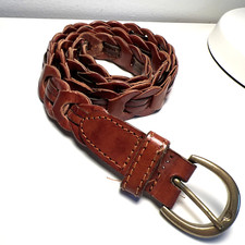 Vintage Capezio Brown Leather Braided Belt Womens S Small Brass Buckle 36" India