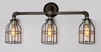Turn Down or Up Three Bulb Wall Mounted Light With Edison Style Bulb Whiskertin