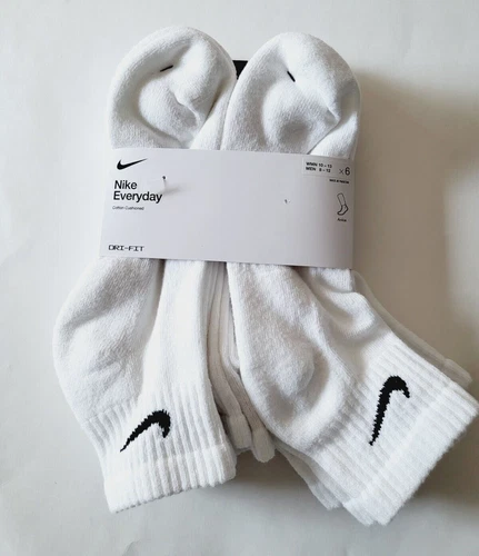 Nike Dri Fit 6 pack Ankle socks everyday cushioned 6pk sport socks size L White