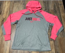 Nike Therma Fit Workout Gray Pink Hoodie Just Do It Womens Large Preowned