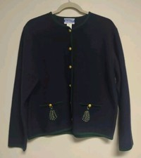 Vtg Pendleton 100 Merino Wool Cardigan Sweater L Navy Gold Buttons Grannycore