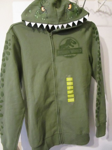 Jurassic World Kids Full Zip Up Dinosaur Hoodie Sweatshirt Green Size 12/14