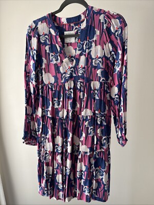 Anthropologie Janine Lecour Addison Tiered Tunic Dress Size XS Pink Blue Boho