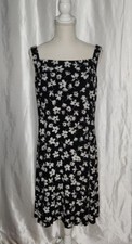 CHAPS L Large Women's Floral Sleeveless Midi A-Line Sun Dress Black White 