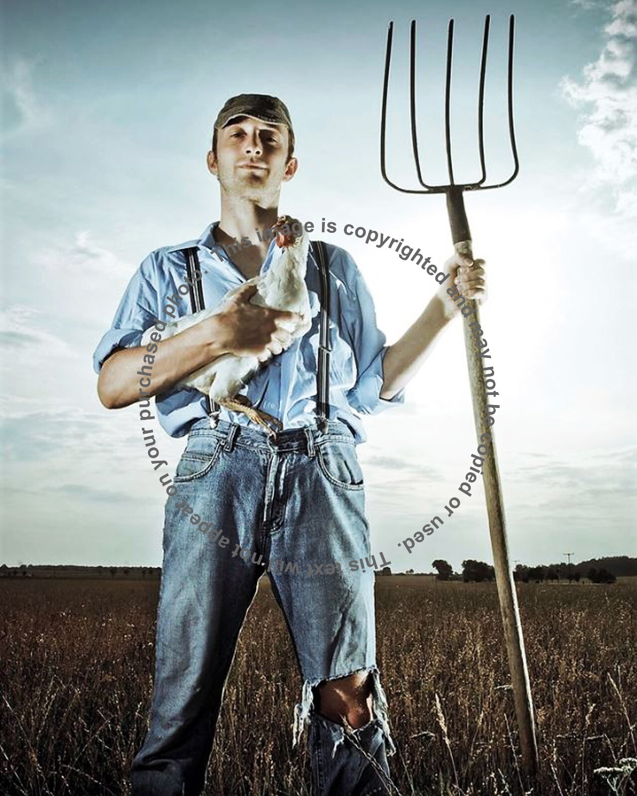 Farmer Holding a Chicken & a Pitchfork eBay