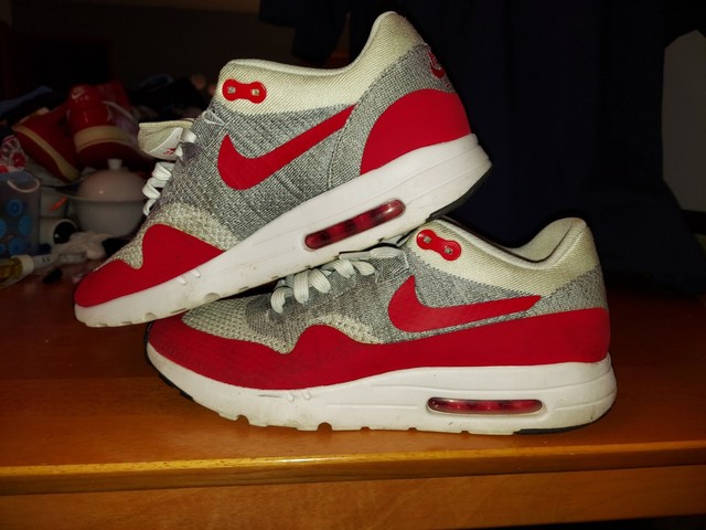 Size 10 - Nike Air Max 1 Ultra Flyknit White University Red - 843384-101  for sale online | eBay
