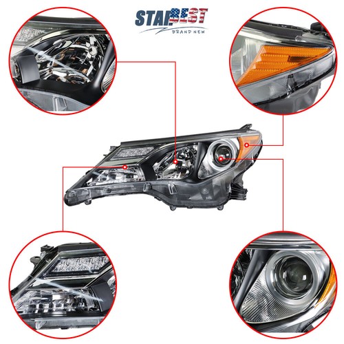 Headlight Assembly Projector RH+LH For 2013-2015 Toyota RAV4 Black Halogen Clear - Picture 2 of 11