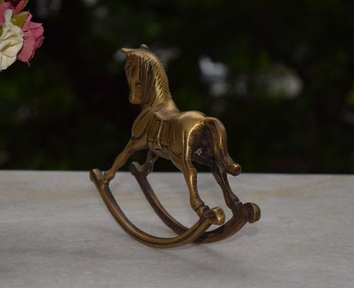 Brass Rocking Horse Statue Sea Saw Animal Style Swing Signed Nursery Model HK299 - Picture 8 of 12