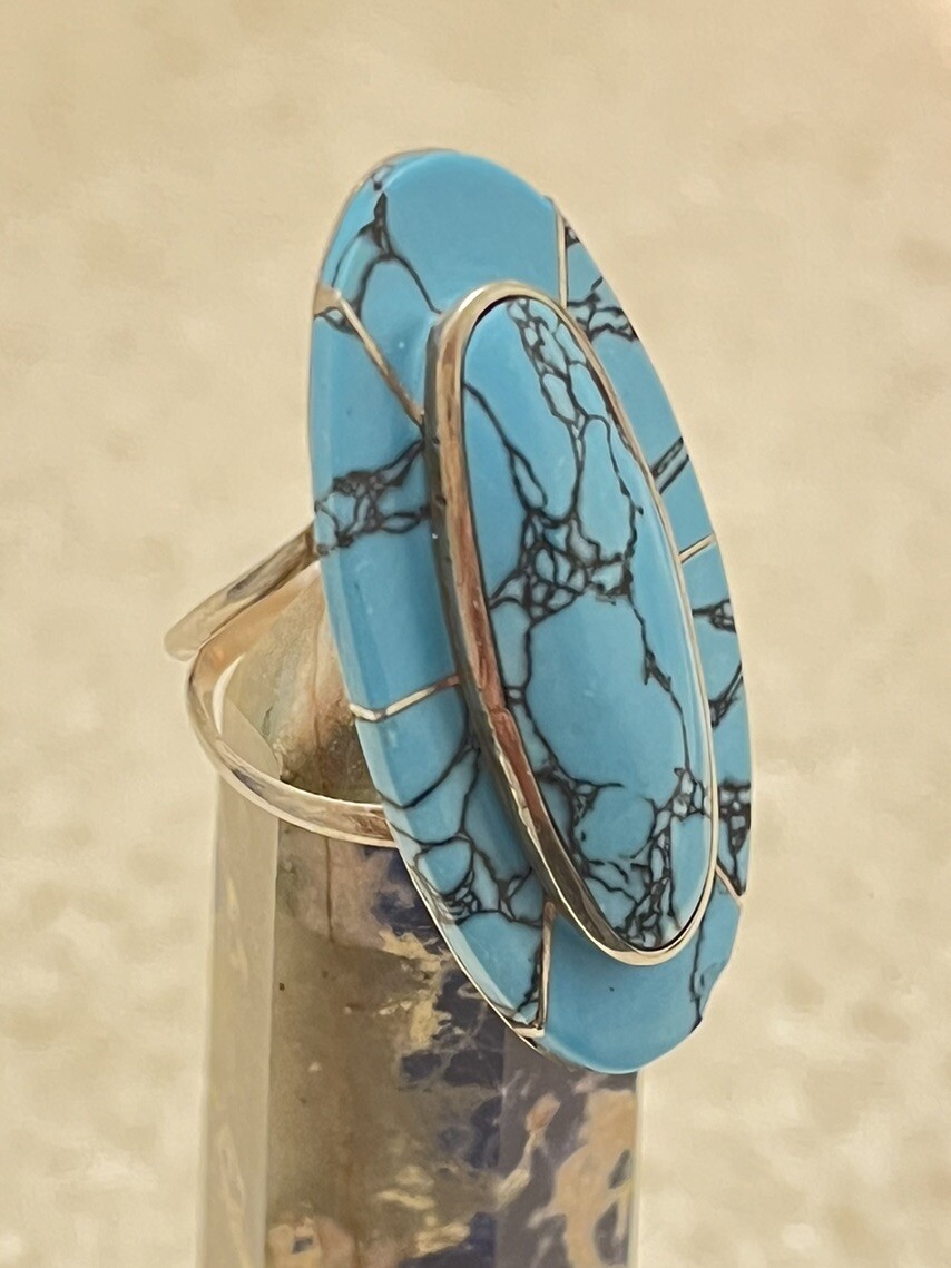 Vtg Native American Julius Manuelito Sterling Silver 925 Turquoise Ring Size 6.5