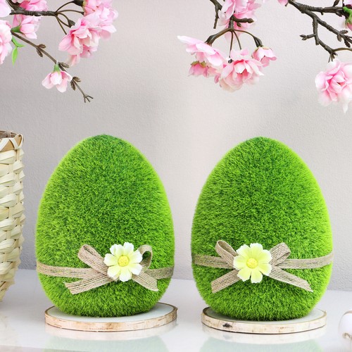 2x Dekofigur Ostern - Osterei mit Schleife - Grüne Figur aus Keramik - 15cm - Bild 2 von 7