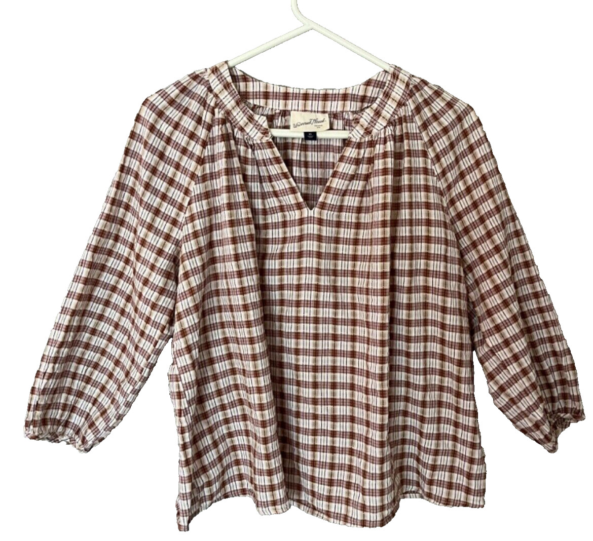 Universal Thread rust plaid peasant blouse - Size… - image 1